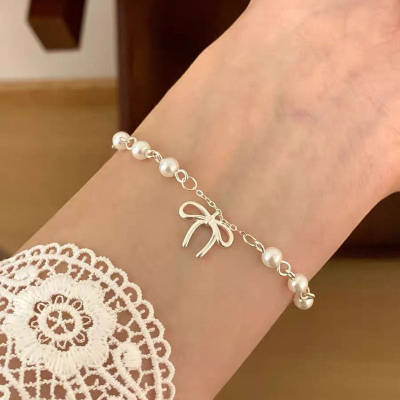 Luxury Minimal 925 Sterling Silver Pearl Bracelet for Women, Versatile Niche Design Freshwater Pearl Stackable Wrist Jewelry
