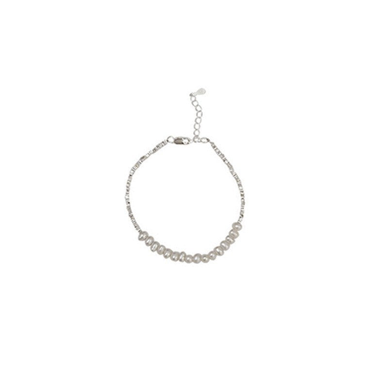Luxury Minimal 925 Sterling Silver Pearl Bracelet for Women, Versatile Niche Design Freshwater Pearl Stackable Wrist Jewelry